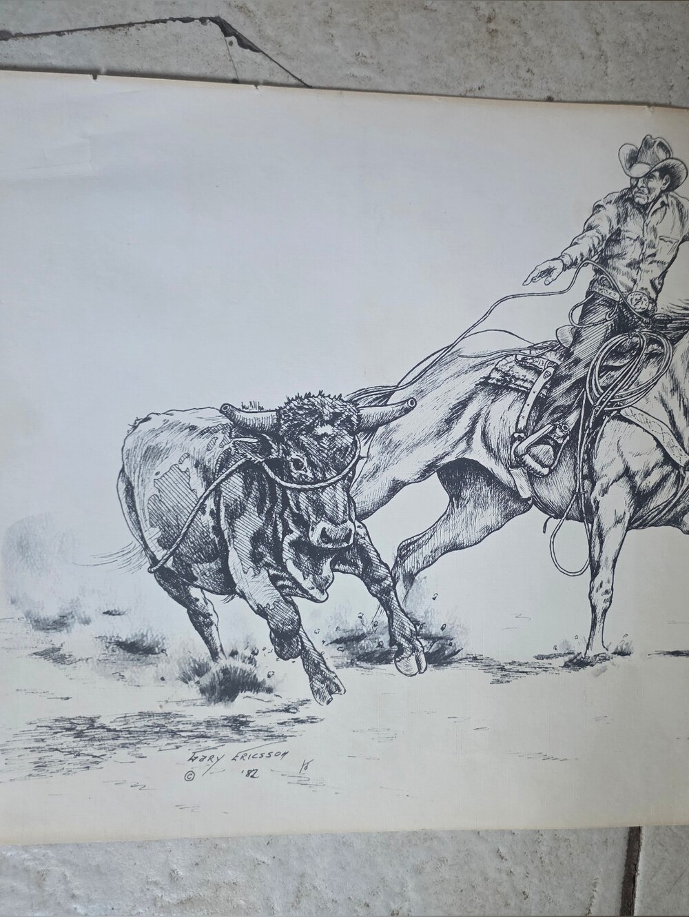 Larry Ericsson 1982 Original Sign Drawing - Western Art